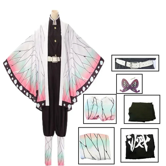 Kochou Shinobu Anime Cosplay Costume Set with Uniform and Haori for Adults