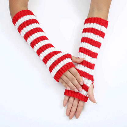 Women's Knitted Fingerless Arm Sleeves Gothic Style Striped Winter Long Arm Warmers Girls Harajuku Y2K Fashion Wrist Gloves