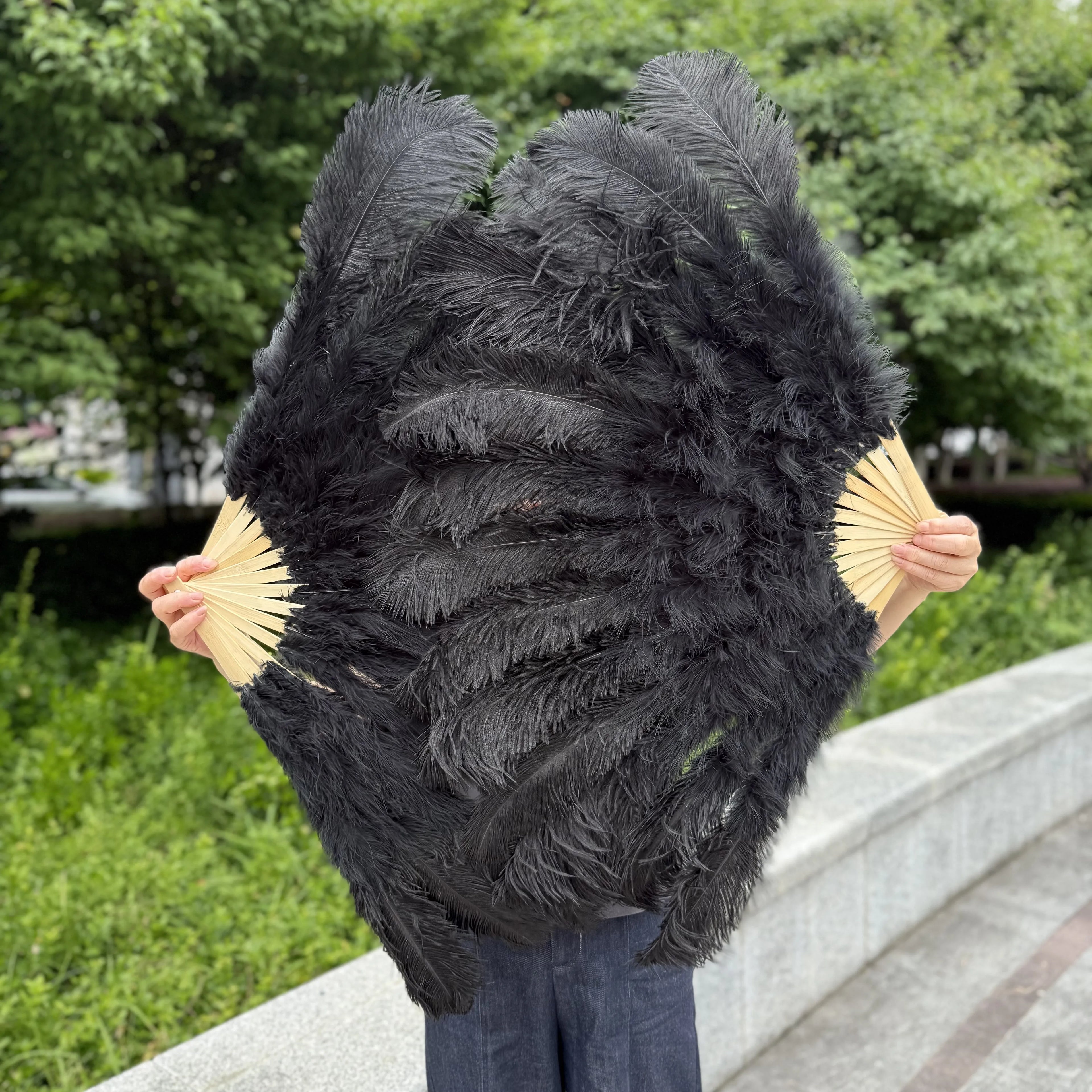 Large Ostrich Feather Fan 130cm - Carnival & Stage Performance