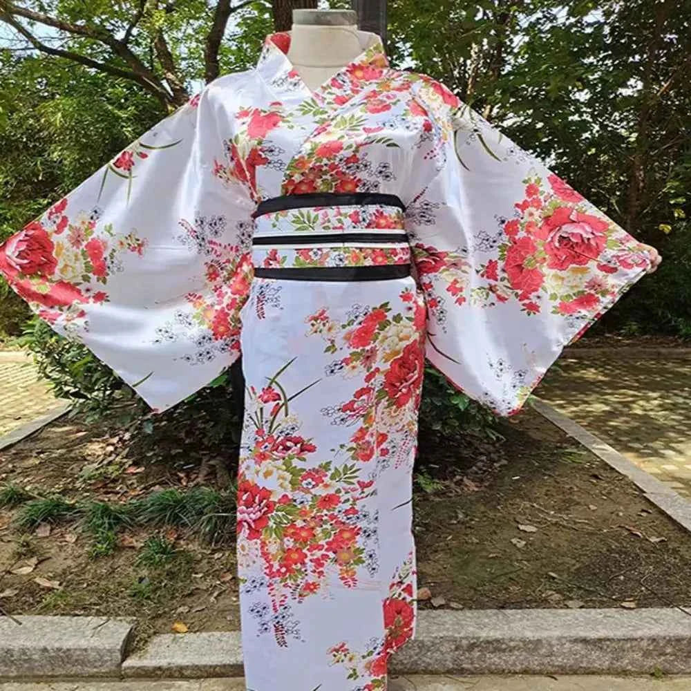 Cosplay Costume Traditional Japanese Kimono Japanese Style Elegance Sakura Girl Kimono Dress Asian Printed Floral