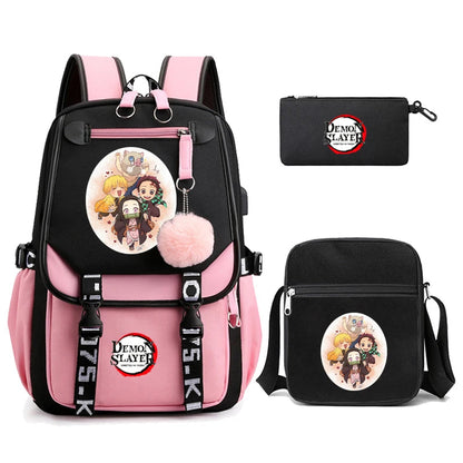 3Pcs Kamado Nezuko Demon Slayer Backpacks Set for Girls Anime School Bag Teenager Student Canvas Laptop Back Pack Women Rucksack SS69 52.69 4970745