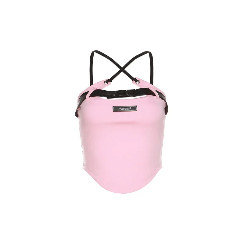 Nibber Pink Sweet Sexy Cute Girl Youth All-match Summer High Street Tight Hot Midnight Confident Beautiful Women Halter Vest SS69 12.69 Pink / S