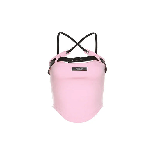 Nibber Pink Sweet Sexy Cute Girl Youth All-match Summer High Street Tight Hot Midnight Confident Beautiful Women Halter Vest SS69 12.69 Pink / S