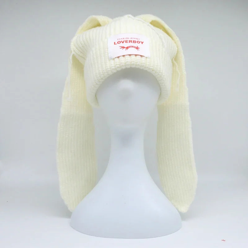 Long fox Ears Knitted Hat Men Women Rabbit Ear Warm Crochet Beanies Kpop Hip Hop Hat Winter Skullies Cap Y2k Christmas Gifty