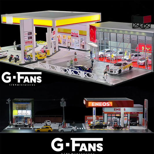 SS69 1/64 Scale Diecast Car Garage Diorama with LED Lighting and Dust Door