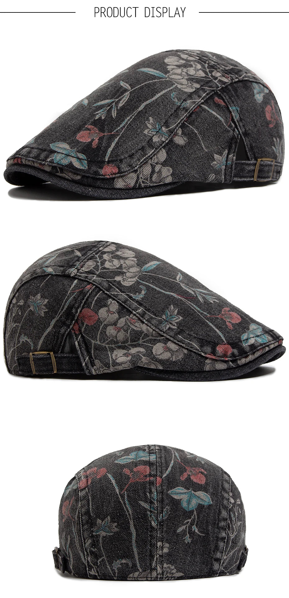 Vintage Floral Print Cotton Beret Hat - Adjustable Newsboy Cap