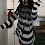 2024 Purple Striped Gothic Sweaters Women Ripped Holes Loose Knitted Pullover Frayed Fairy Grunge Jumpers Emo Streetwear Lolita SS69 14.69 Gray Gradient / One Size
