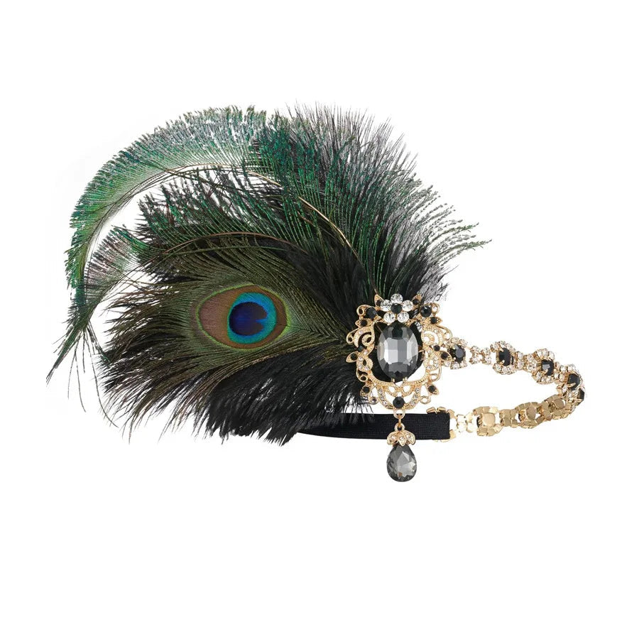 1920s Flapper Peacock Feather Headband Roaring 20s Showgirl Hair band Great Gatsby Hair Accessories 머리띠 резинки для волос 헤어밴드 SS69