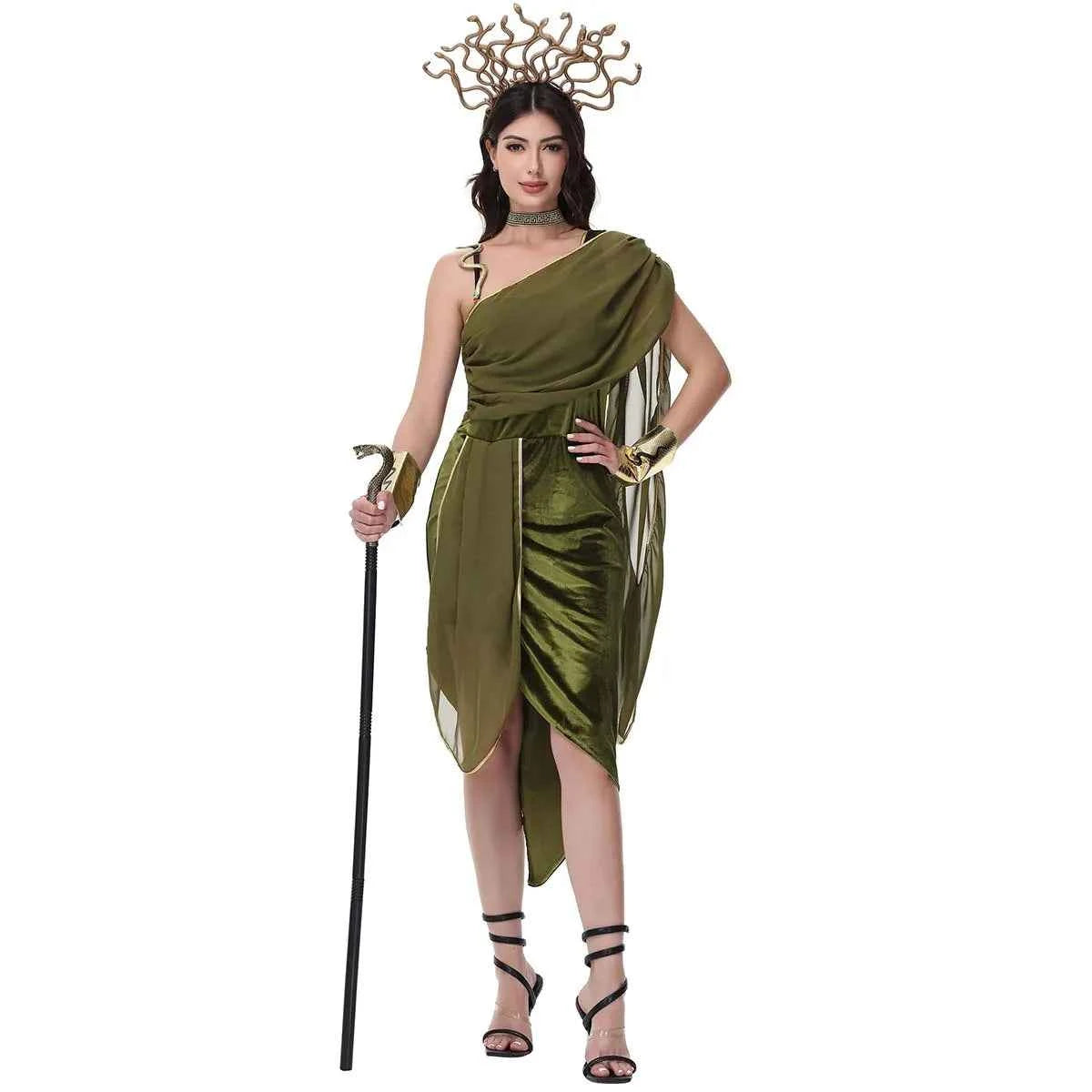 SS69 Women's Medusa Greek Myth Jumpsuit Costume - Green Polyester