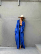 Solid Beach Cover Up Women Self Belted Wrap Kimono Dress Swimsuit 2025 New Robe Summer Beachwear Factory Supply