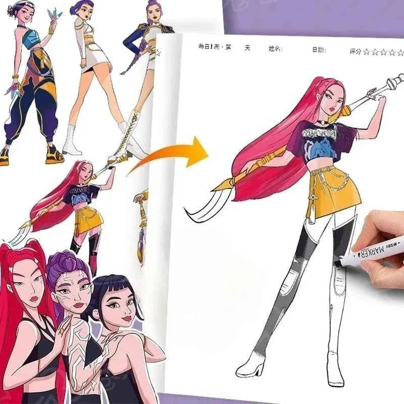 40 page KPO Witch Hunt Rumi Mira Zoey children's and adult anime character drawing practice book drawing coloring book-