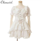 Liz New Japanese Lolita Princess Dress Set Spring Summer Big Bow Spring Summer Short Sleeve Slim Sweet Dress and Shorts Set