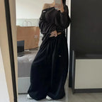 BiggOrange Women's High-Waist Wide-Leg Sweatpants - Black