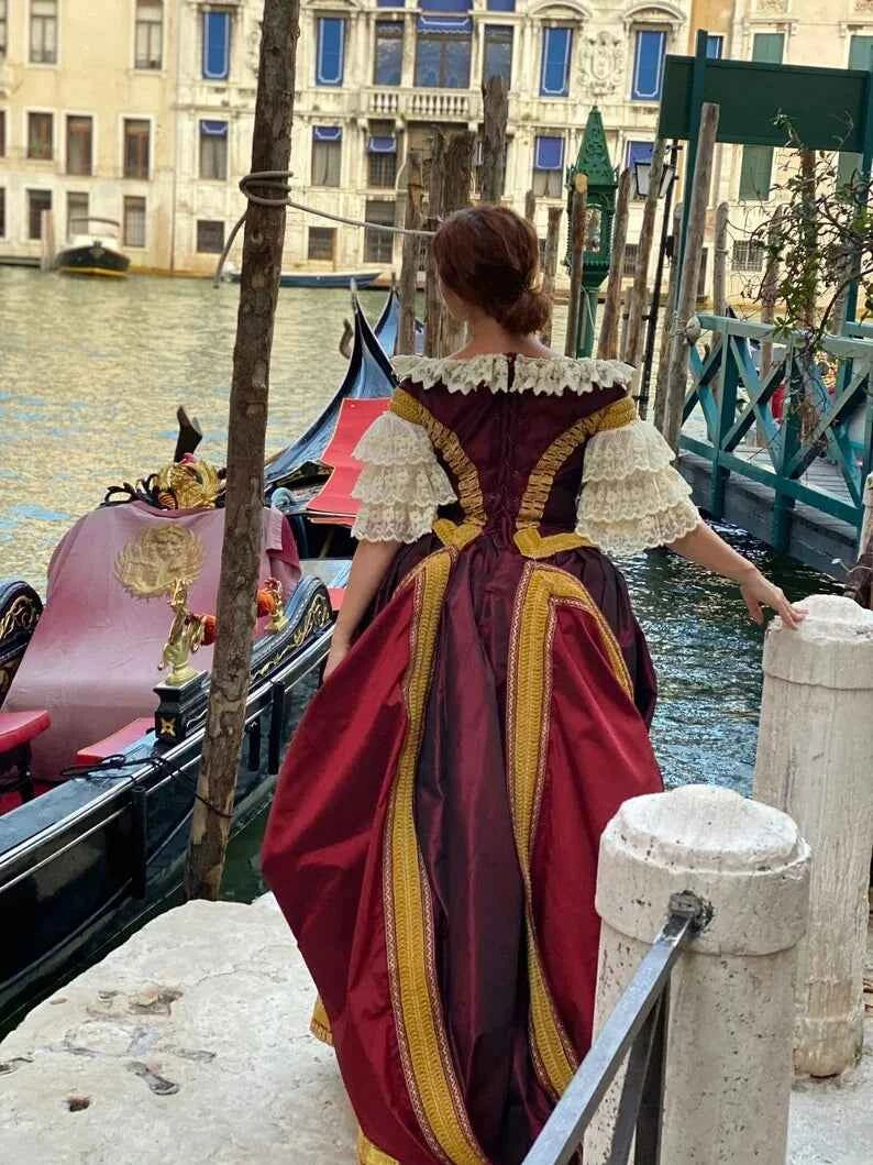 Italian Renaissance Borgia Costume 17th Century Gorgeous Baroque Queen Red Wedding Dress Tudor Elizabethan Duchess Ball Gown