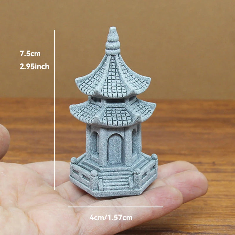 Miniature Sandstone Zen Tower for Bonsai Garden & Fish Tank