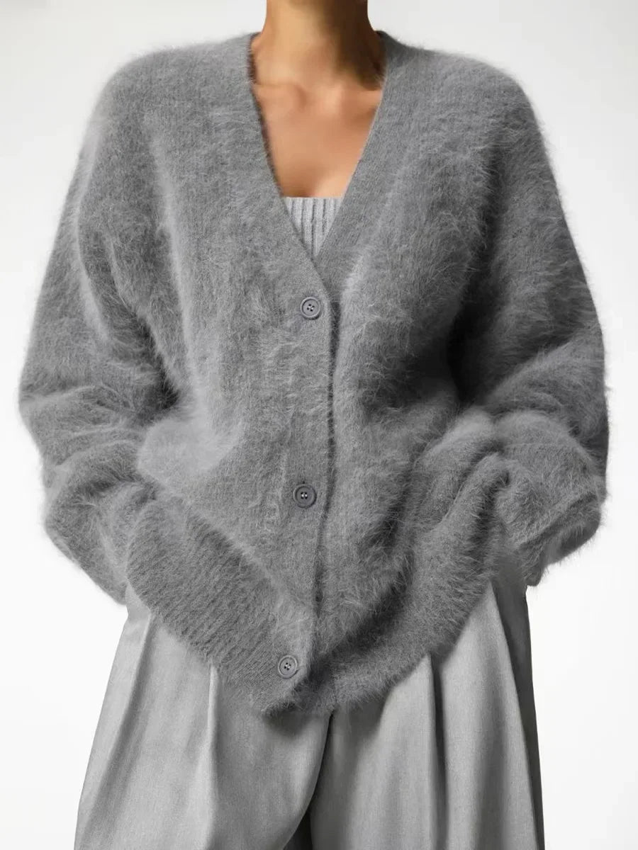 Women's V-Neck Cardigan Sweater Coat - Solid Knit, Single Breasted