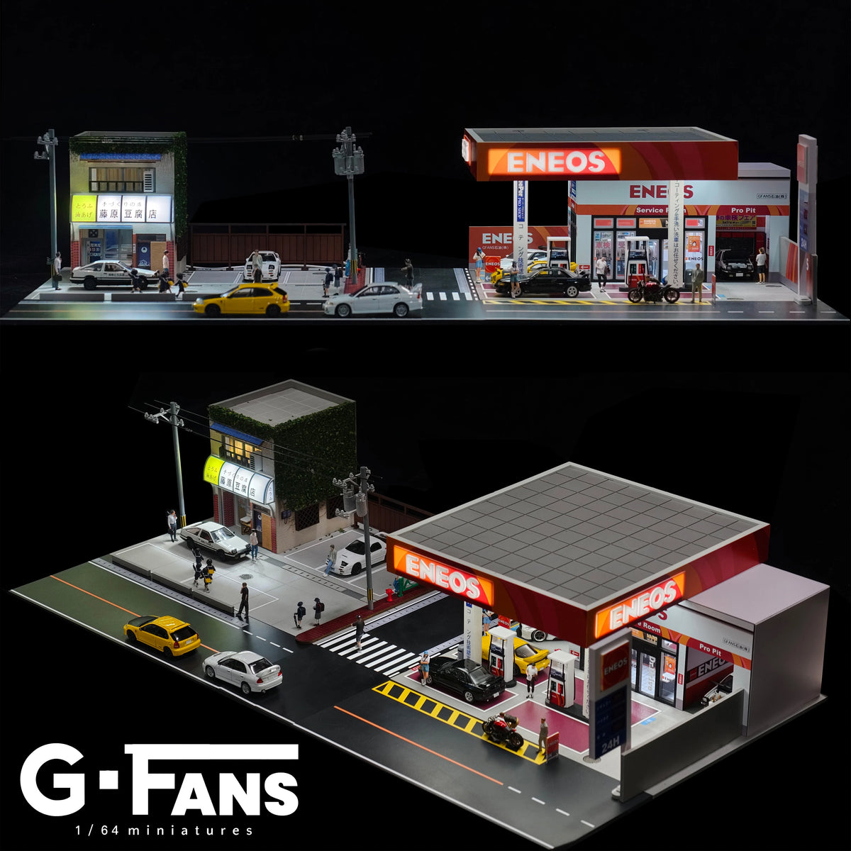 SS69 1/64 Scale Diecast Car Garage Diorama with LED Lighting and Dust Door