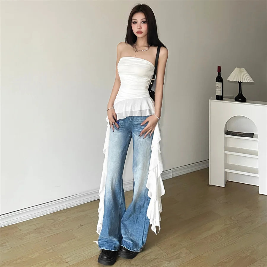 Nibber 2026 Spring New Solid Color Sweet Gentle Cute All-match High Street Travel Sexy Cool Women Chest Wrap ruched Tassel Vest