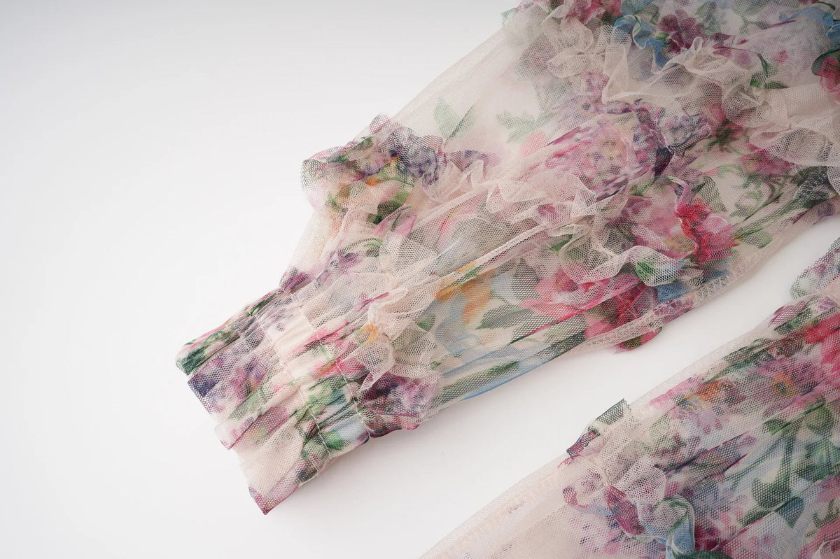 JAMERARY Fashion Floral Print Long Sleeve Maxi Dress For Women Summer Autumn Clothes Layers Ruffles Cake Dresses Evening SS69