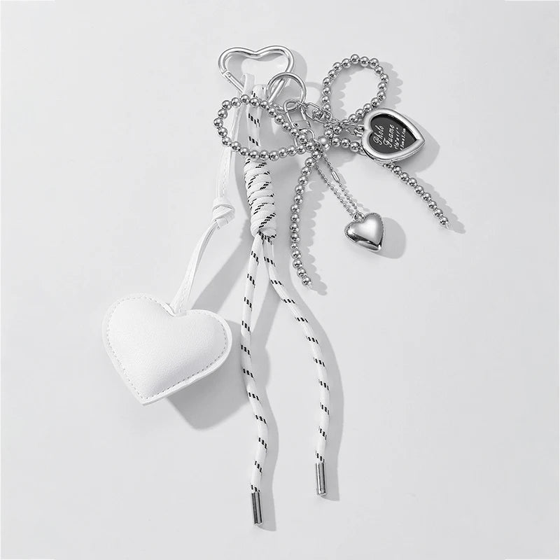 Luxury Charm Tassel Love Heart Pendant Handmade Creative Bowknot Keychain Cute Glossy Pendant Keychain Bag Accessories SS69 10.69 white / CHINA