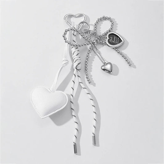 Luxury Charm Tassel Love Heart Pendant Handmade Creative Bowknot Keychain Cute Glossy Pendant Keychain Bag Accessories SS69 10.69 white / CHINA