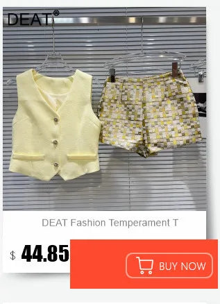 DEAT Women's Mesh Splicing T-Shirt & Denim Shorts Set