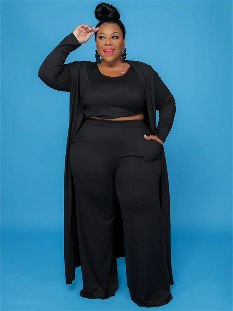 Plus Size 3 Piece Outfits Tracksuit Women Coat Vsest Pants Sets Long Sleeve Fall Fashion Steetwear 2022 Wholesale Dropshipping SS69 35.69 black / 5XL