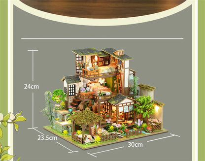 DIY Wooden Bamboo Spring Courtyard Casa Miniature Building Kits Bookend Assembled Dollhouses Bookshelf Home Decor Friends Gifts SS69