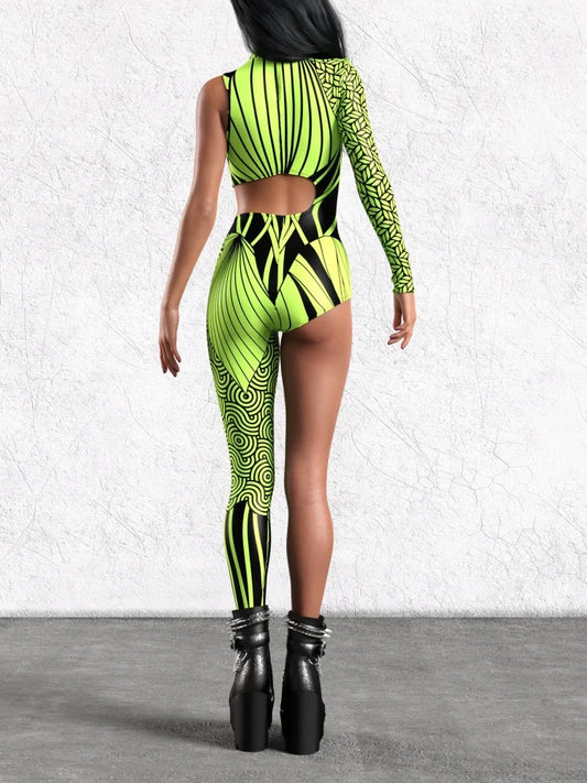 Halloween Unisex Art Irregular Lines Bodysuit Holiday Party Role Playing Solid Color Bodysuit Stage Performance Tights Costume