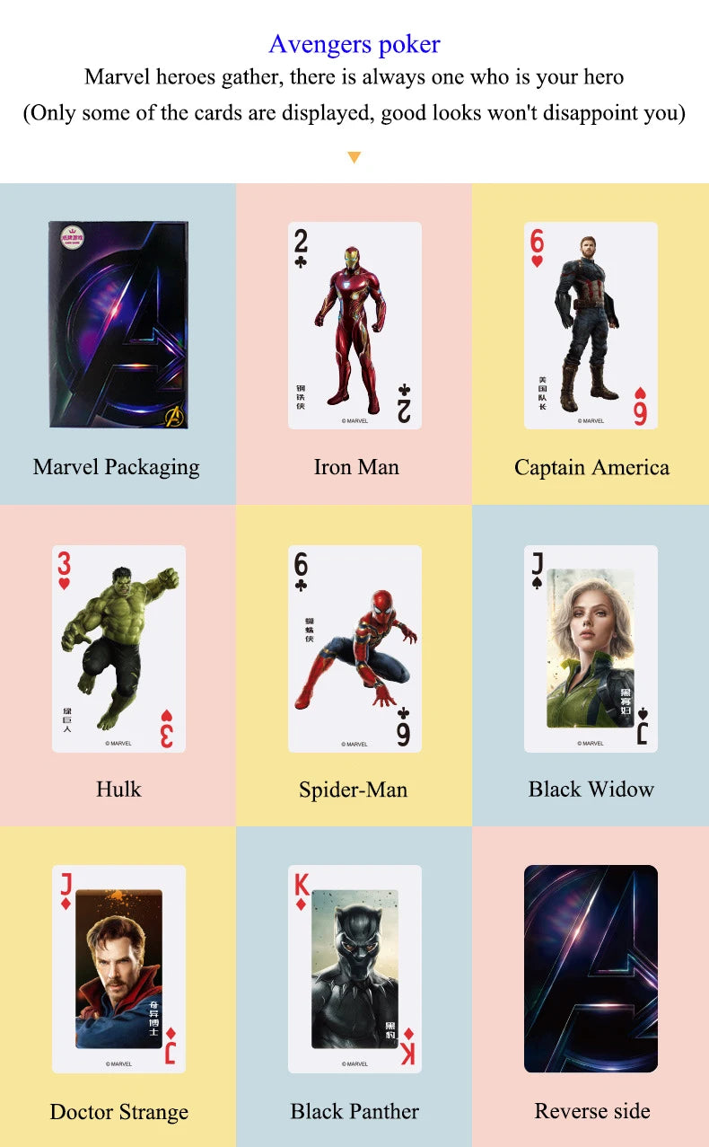 54Pcs/Box Disney Paper Playing Cards Mickey Avengers Frozen Anime Poker Cards Child Adult Desktop Games Toys - SS69