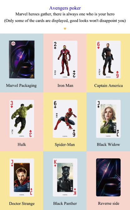 54Pcs/Box Disney Paper Playing Cards Mickey Avengers Frozen Anime Poker Cards Child Adult Desktop Games Toys - SS69