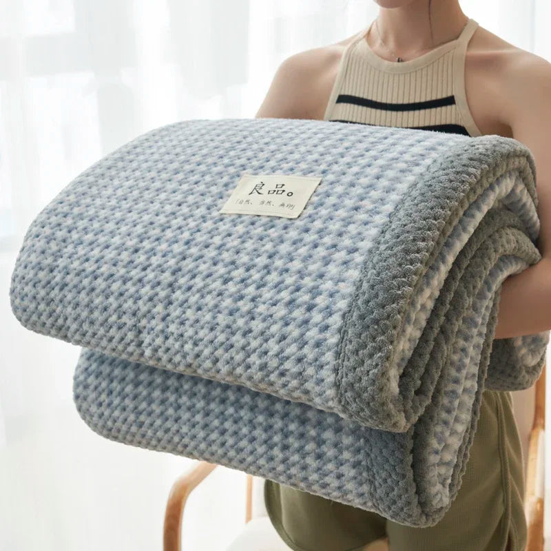 SS69 Handmade Chenille Knit Throw Blanket, Plaid Pattern, Machine Washable