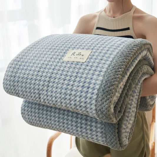 SS69 Handmade Chenille Knit Throw Blanket, Plaid Pattern, Machine Washable