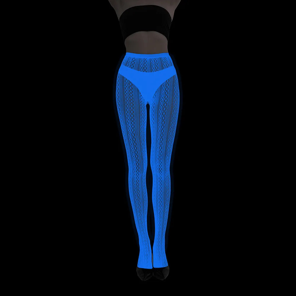 Women Glow in The Dark Fishnet Tight Rose Pattern Fishnet Tights Luminous Fishnet Halloween Party Festive Dress Up SS69