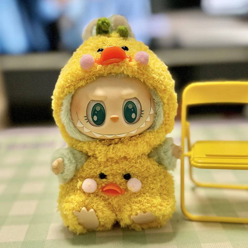 17cm Mini Plush Doll's Clothes Outfit Accessories for Korea Kpop Labubu Dolls Sit Party Overalls Clothing Gift （Only clothes） SS69