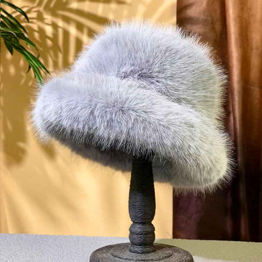 2025 Fluffy Faux Fur Bucket Hats Women Rabbit Fur Warm Thick Plush Winter Hat Lady Fashion Luxury Panama Furry Fisherman Cap Y2k