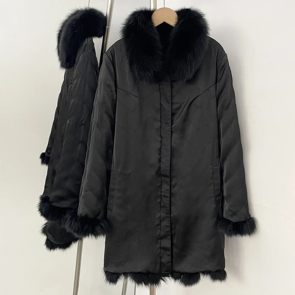 OFTBUY Women's Real Fox Fur Coat - Thick Warm Winter Jacket