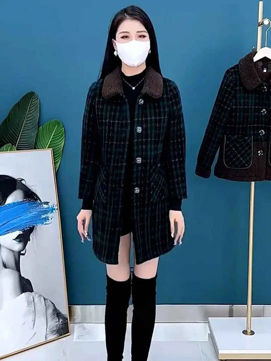 Fashionable Fleece Lined Thickened Medium Length Outerwear for Women Elegant High Quality Slimming Mommy Style Autumn Winter Clo