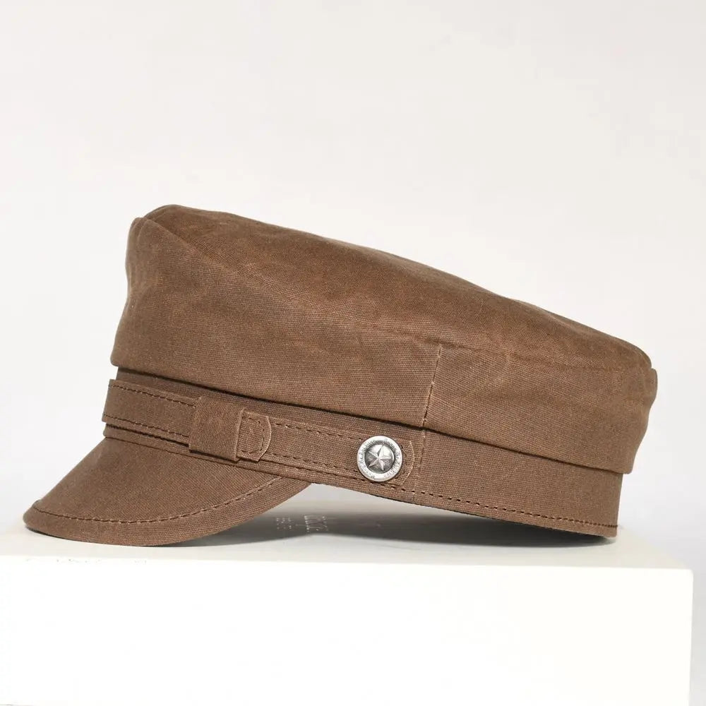 2025 New Navy Peaked Sailor Cap Men Women Summer Beret Hat Male Canvas Grey Eagle Belt Locomotive German Captain Casque