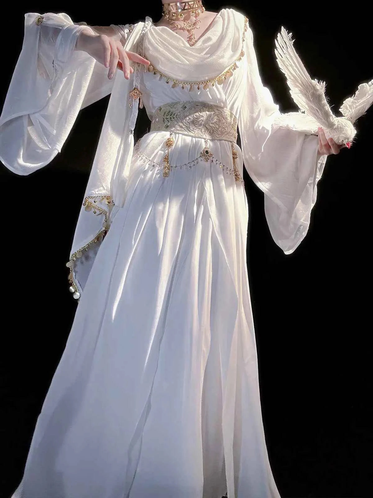 Greek Goddess Wandering Style National Style Han Element Lolita Strap Fairy Dress White Dress Women Clothing