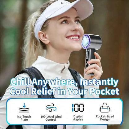 Outdoor Portable Mini Fan Handheld Fan with LED Display Semiconductor Refrigeration 100 Wind Speeds USB Rechargeable Battery Fan
