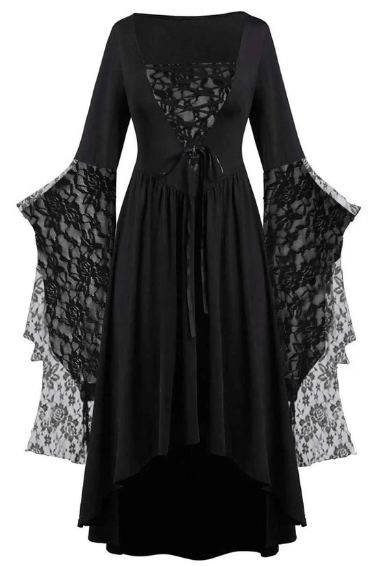 Women Gothic Plus Size Long Dresses Halloween Lace Dress Flare Sleeve Halloween Dresses Cosplay Costume Gothic Clothes For Women