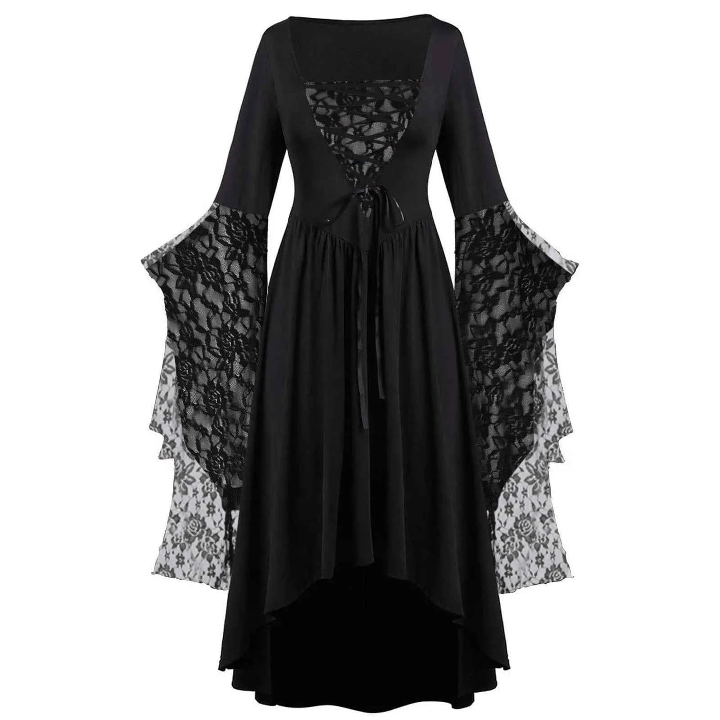 Women Gothic Plus Size Long Dresses Halloween Lace Dress Flare Sleeve Halloween Dresses Cosplay Costume Gothic Clothes For Women