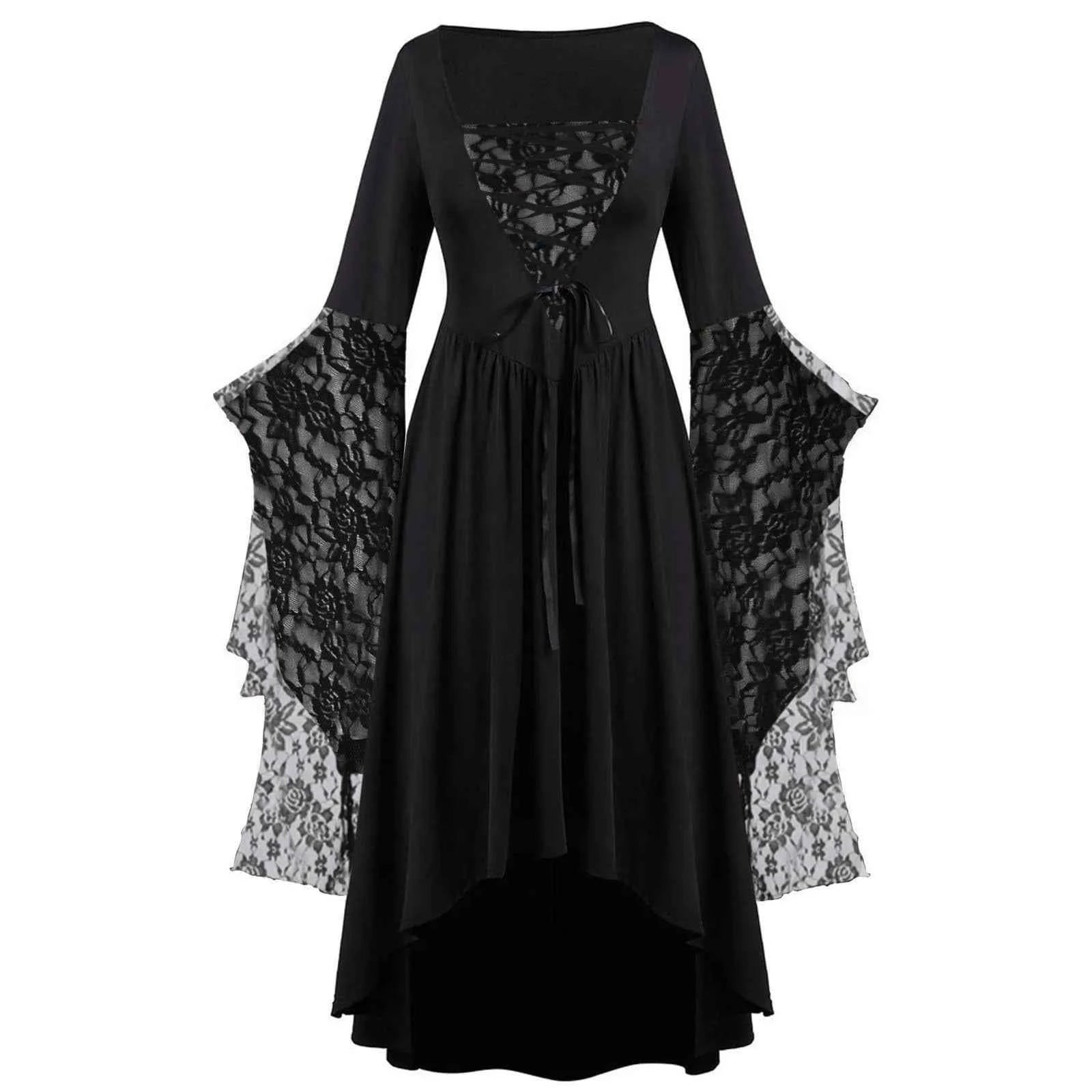 Women Gothic Plus Size Long Dresses Halloween Lace Dress Flare Sleeve Halloween Dresses Cosplay Costume Gothic Clothes For Women
