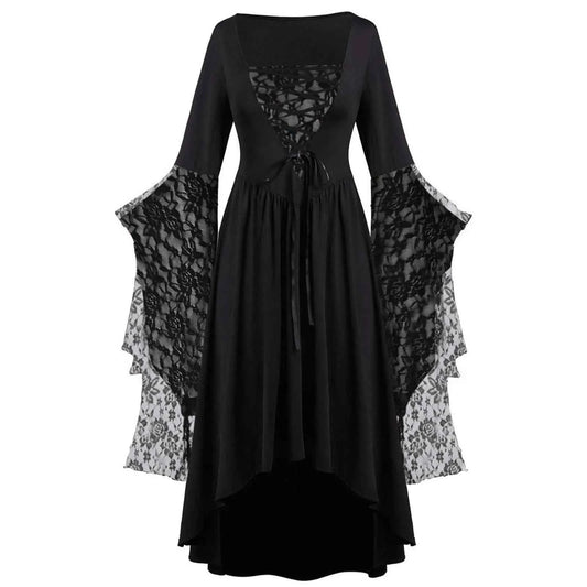 Women Gothic Plus Size Long Dresses Halloween Lace Dress Flare Sleeve Halloween Dresses Cosplay Costume Gothic Clothes For Women