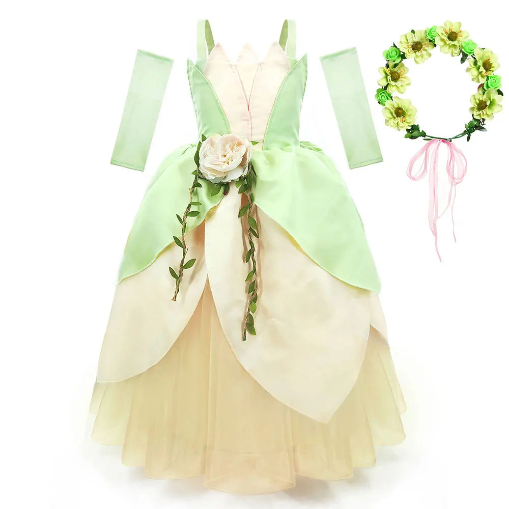 MESOQ Girls Tiana Princess Floral Off-Shoulder Ball Gown