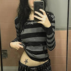Autumn Y2k Fairy Grunge Pullover Hoodie Striped Print Hoodies Female Sweatshirts Women Hooded Fairycore Aesthetic Harajuku Tops SS69