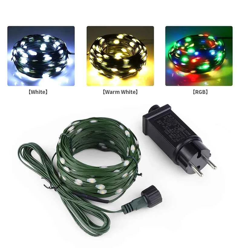 50M 100M 24V LED Christmas lights Green Wire Leather Fairy Lights String Waterproof Outdoor Garden Party Wedding Garland Decor