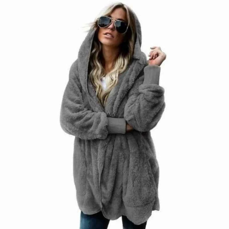 12 Colors Fleece Sweatshirt Long Cardigans Autumn Winter Female Long Sleeve Double Side Wear Flurry Loose Hoodie Coats Outwear