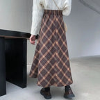 Elegant High Waist Retro Plaid Skirt Winter Autumu Classical High Waist Long Skirt Slim Fit Preppy Style A-line Half Dress Party